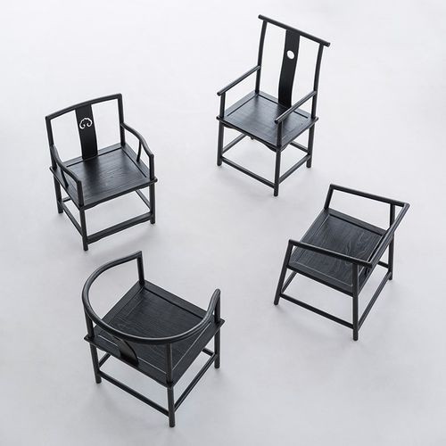 叁几 侘寂风黑色圈椅实木靠背椅子舒服久坐榆木新中式泡茶主人椅