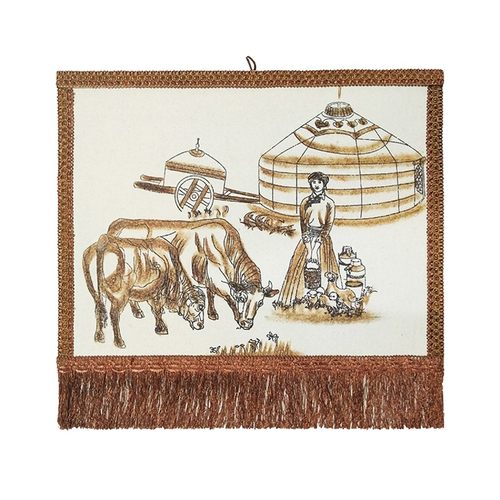 蒙古特色装饰画毡画羊毛烫画简约现代蒙古元素风俗客厅餐厅挂画