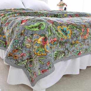 法兰绒夹棉床盖木百合秋冬加厚秋冬季 双面绗缝被盖单件1.8m双人床