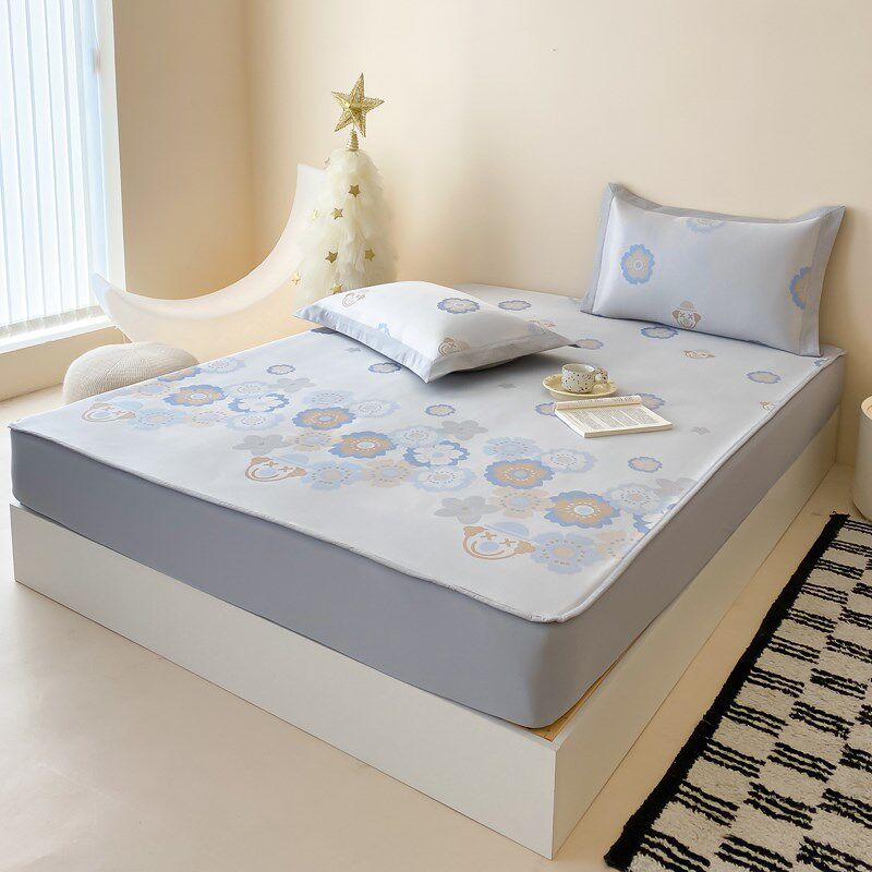 高端夏季冰丝凉席三件套可水洗冰丝席子床笠款1.8/2m床上空调软席