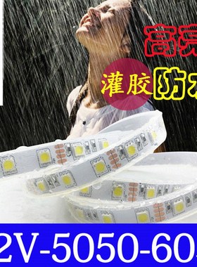 led灯带24V灌胶水底12V5050RGB户外防水高亮白色七彩呼吸泳池室外