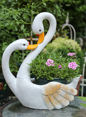 庭院装饰 花园布置摆件创意树脂天鹅花缸摆件户外仿真动物花盆