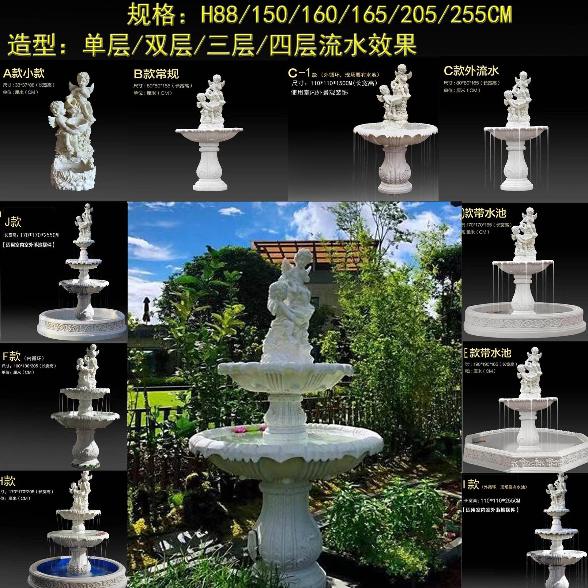 欧式喷泉天使雕塑流水喷泉室内外装饰加湿水景客厅阳台装饰落地摆