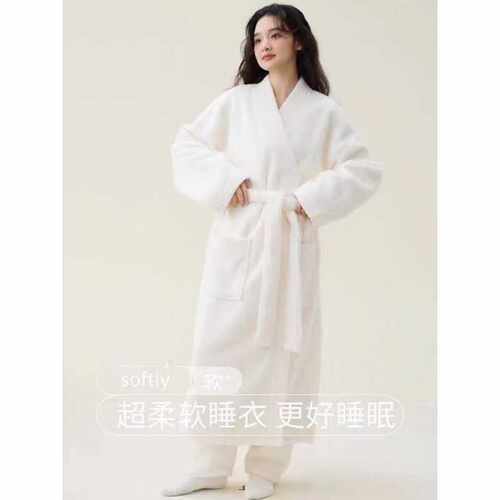 秋冬新款加厚米粒珊瑚绒浴袍柔软男女加长款情侣保暖睡袍不易掉毛