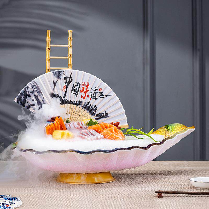三文生鱼刺身盘盘日冰料鱼生LCV刺盘盘子干冰摆餐具海鲜拼盘