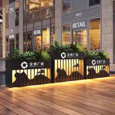 户外花箱组合灯箱太阳能铁艺花栏摆隔花槽外断室外不锈钢0231坛花