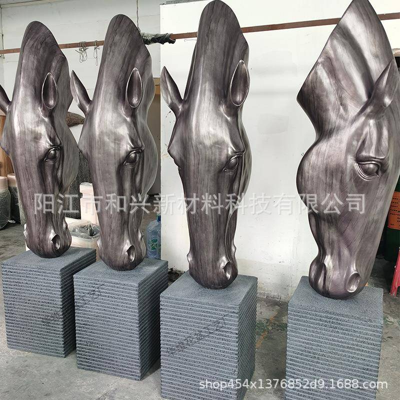 厂家创意户外水泥大号马头雕塑客厅落地花瓶玻璃钢花盆装饰摆件