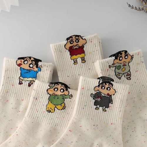 可爱卡通袜子秋冬点纱立体日系ins学院点子学生蜡笔小新T