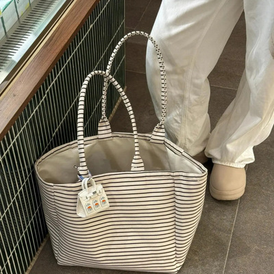 韩系条纹帆布包女新款大容量外出