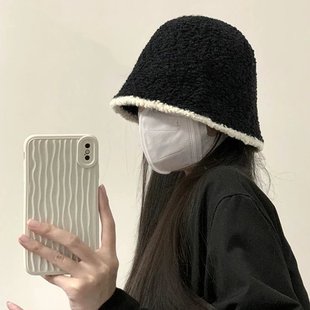 冬季渔夫帽子女百搭素颜大头围水桶保暖显脸小针织遮脸毛绒盆帽M