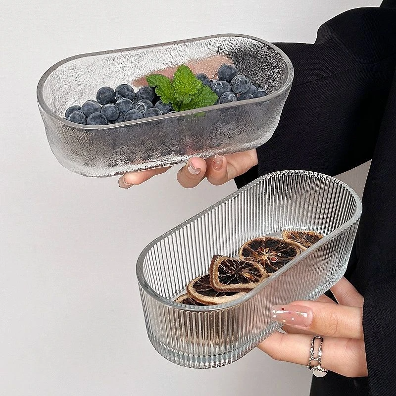 ins风简约椭圆玻璃碗 家用小吃碟零食盘水果盘创意点心沙拉甜品碗