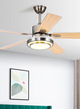 风扇灯吊扇灯客厅餐厅简约现代家用不锈钢Led电风扇吊灯变频