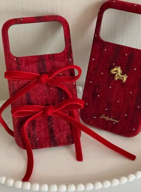 【新年红色金马绑带】适用于苹果iPhone17promax闪钻绒布硬壳16pro手机壳15pro女款14pro高级13pro小众系列17