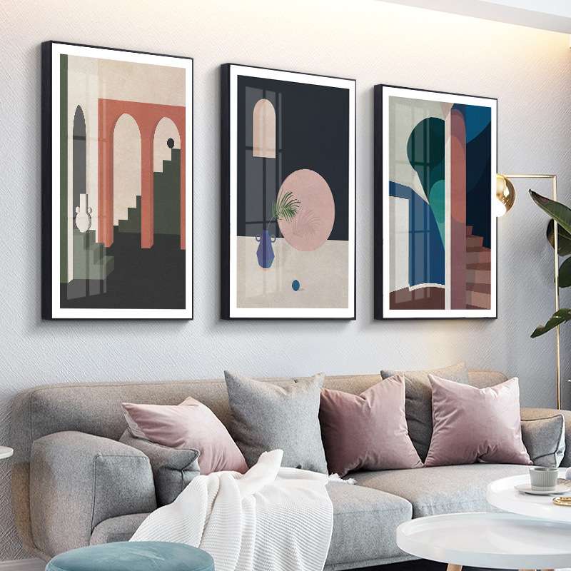 莫迪兰粉色建筑小清新装饰画客厅工作室小众文艺壁画餐厅彩色挂画图片