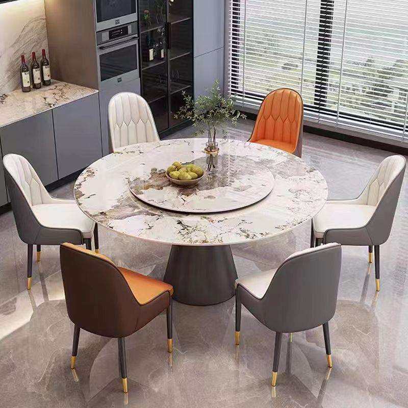JGP1意式轻奢岩板餐桌椅组合圆桌带转盘现代极简风家用圆形饭桌子