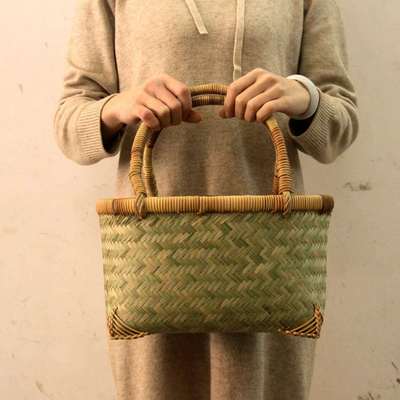 竹编提篮手提菜篮竹篮子果篮水果收纳菜筐购物篮家用竹筐