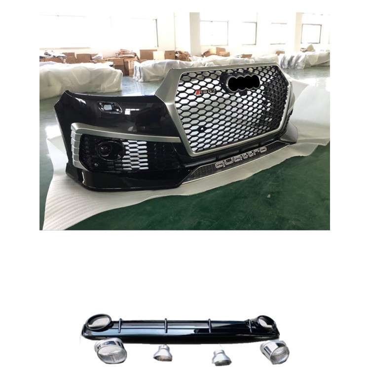 高品质黑色ABS PP RSQ7 Q7前保险杠，带格栅和后扩散器，适用于奥