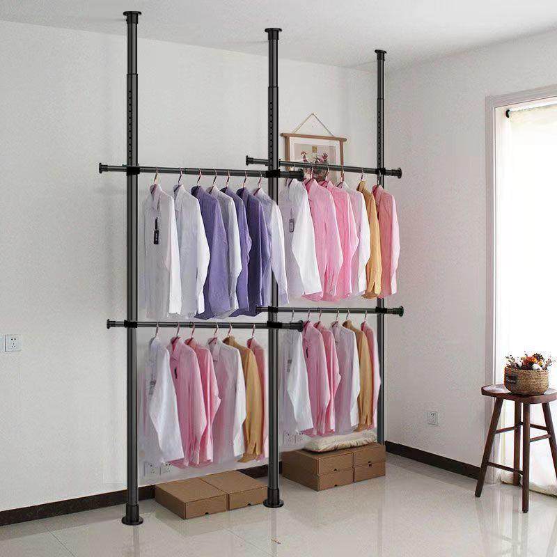 顶天立地免打孔伸缩晾衣架卧室挂衣帽收纳衣杆顶天立地支撑杆