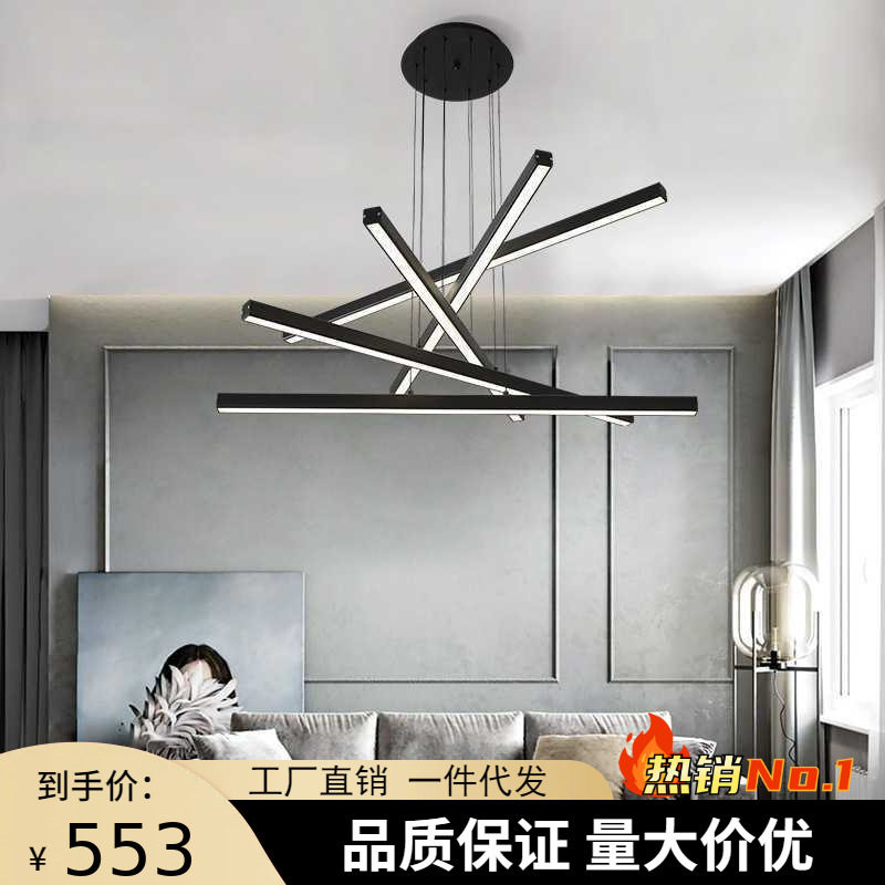 餐厅吊灯前台客厅复式楼别墅loft现代简约轻奢公寓长条异形灯具无