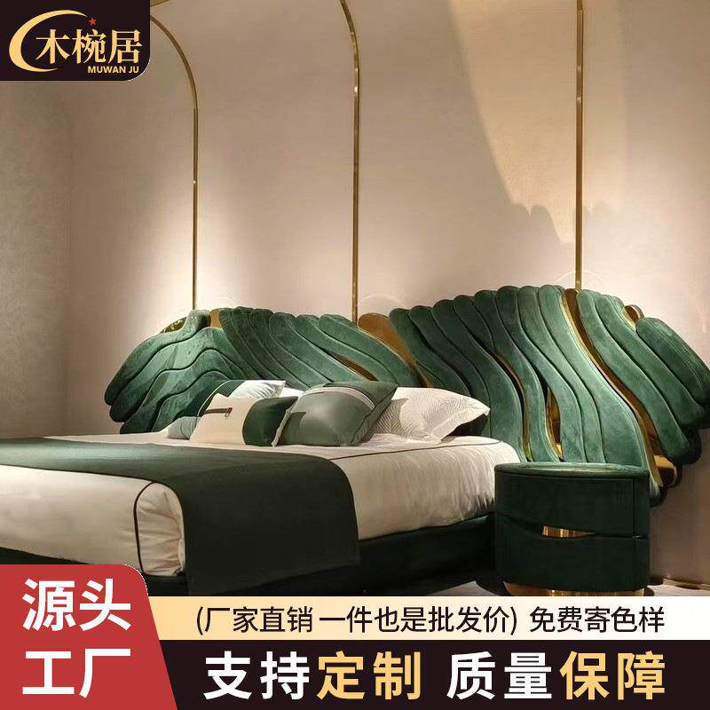 轻奢布艺双人床别墅豪宅高级婚床设计师主卧豪华宽屏意式大床全案图片