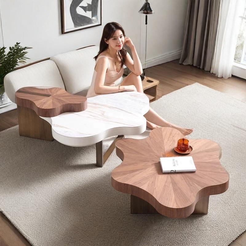 奶油风云朵实木茶几意式客厅创意网红简约现代不规则异形高级茶桌