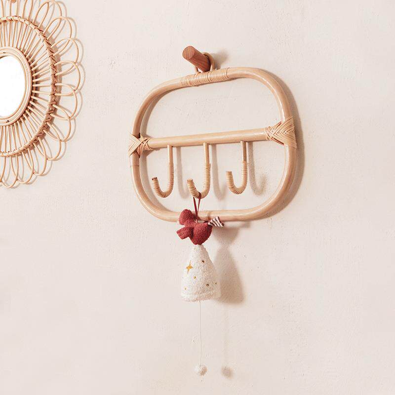 自然而然藤编复古日字形壁挂置物架客厅卧室墙上装饰衣帽架挂钩