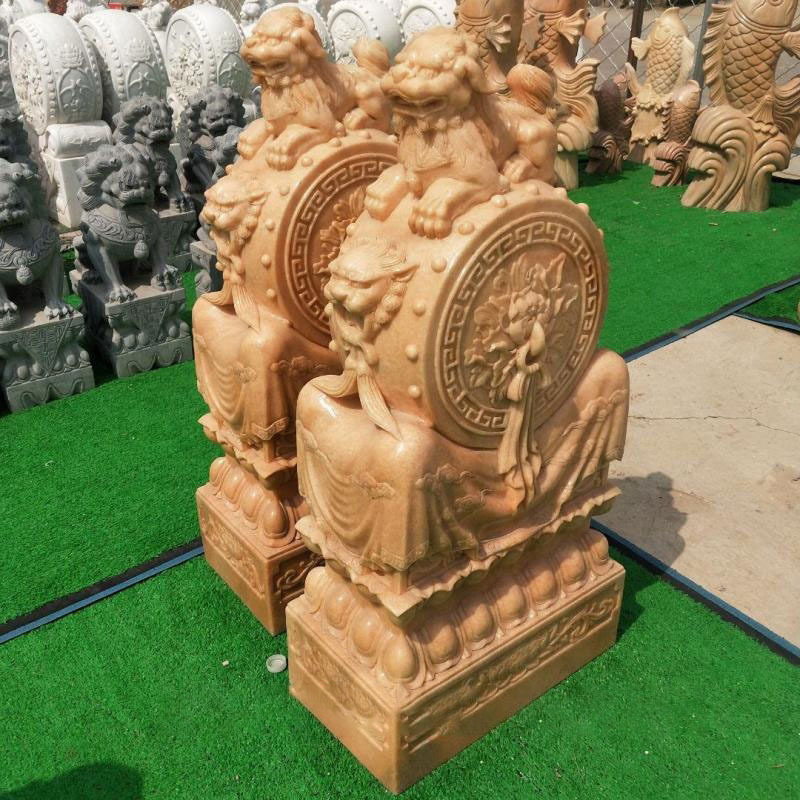 石雕汉白玉门墩貔貅抱鼓石晚霞红抱鼓庭院酒店大象摆件雕塑