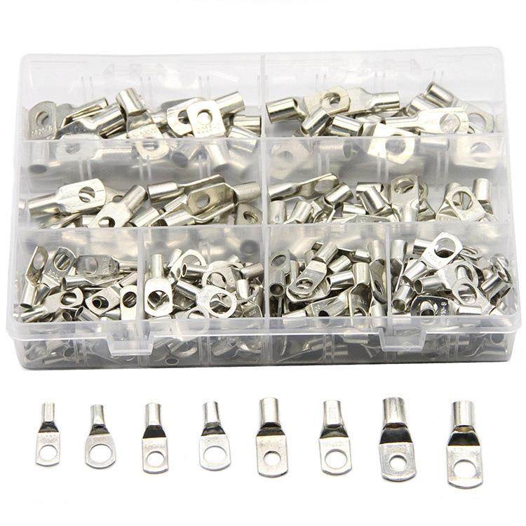 240PCS盒装SC6-SC25系列窥口铜鼻子铜接线端子圈状裸冷压端头组合