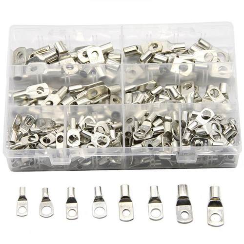 240PCS盒装SC6-SC25系列窥口铜鼻子铜接线端子圈状裸冷压端头组合