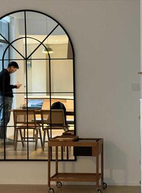 法式复古全身镜子大格家用落地壁挂假窗户北欧穿衣客厅装饰镜拱形