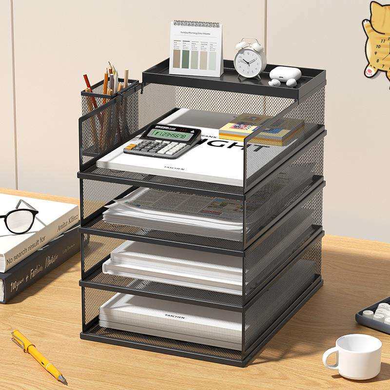 A3A4桌面文件架金属文件框办公收纳架铁质多层文件夹架收纳盒书架