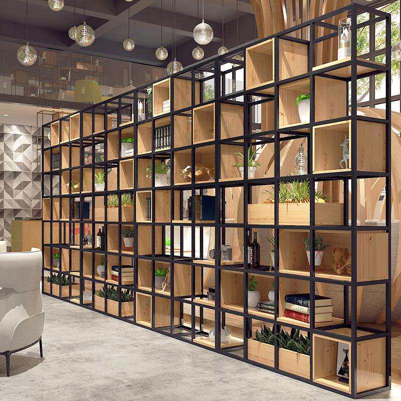 现代简约铁艺隔板置物架落地式收纳架展示架办公室书房实木书架