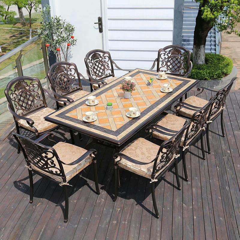 户外铸铝工艺桌椅套装豪华大理石餐桌瓷砖桌搭配石质茶几经典耐用