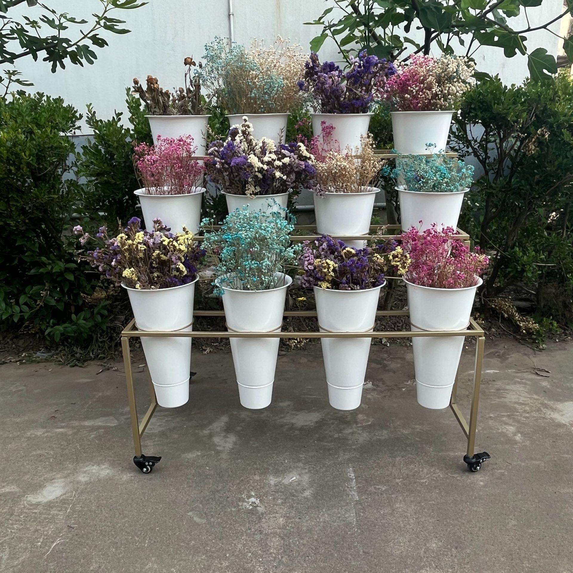 花店花架鲜花展示架可移动大号多层货架带万向轮鲜花桶架可定制