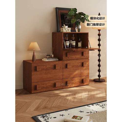 中古风实木斗柜客厅靠墙储物柜卧室床头电视柜复古餐边柜