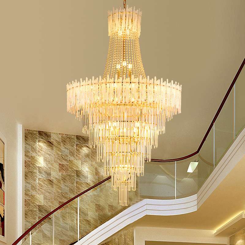 复式楼客厅水晶大吊灯创意个性餐厅灯别墅楼梯长吊灯轻奢卧室灯具