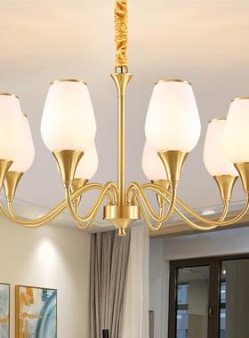 美式吊灯客厅灯全铜主灯简约现代大气楼梯灯餐厅书房卧室灯68008