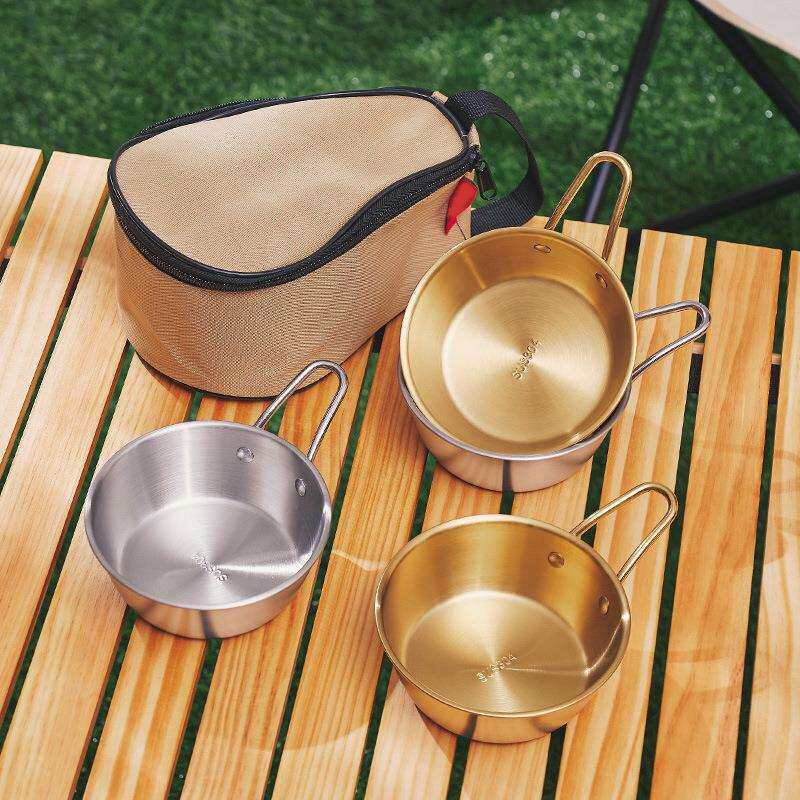 户外304雪拉碗套装不锈钢露营碗4件6件便携餐具套装烧烤野炊野营