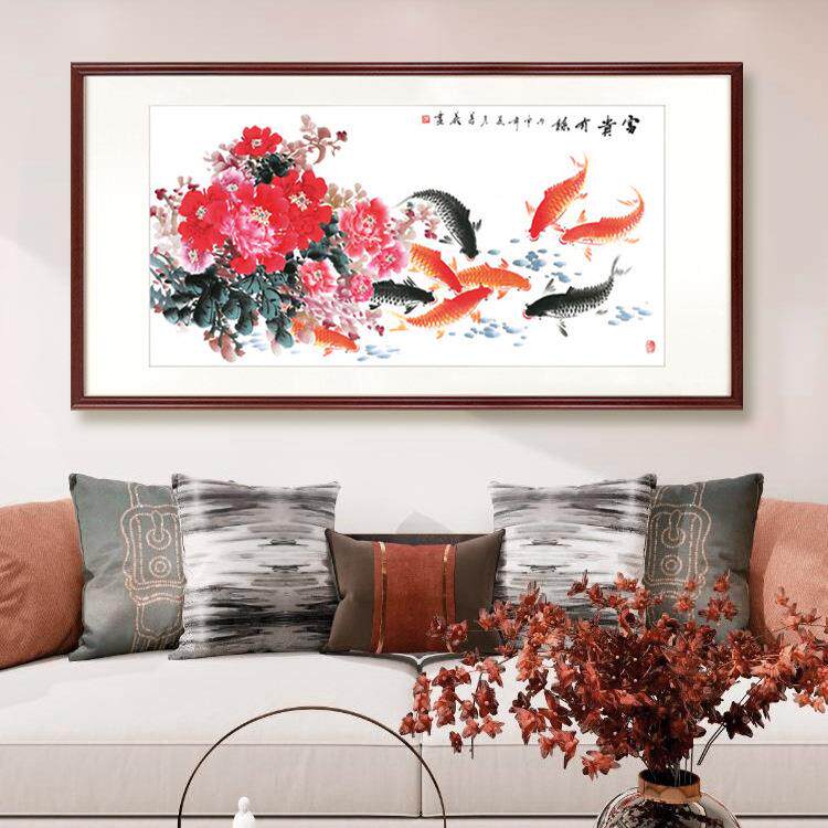 富贵有余装饰画客厅玄关新中式国画书房壁画茶室卧室牡丹实木挂画