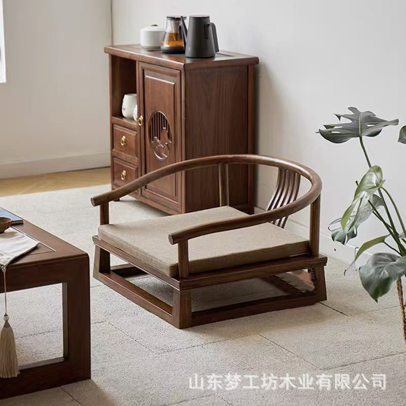 实木新中式塌塌米坐椅矮椅飘窗椅日式阳台禅修椅无腿靠背椅茶桌椅
