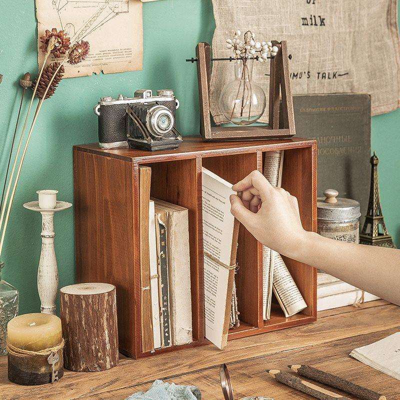 松川家居做旧书架简易书本置物架实木桌面收纳架学生儿童