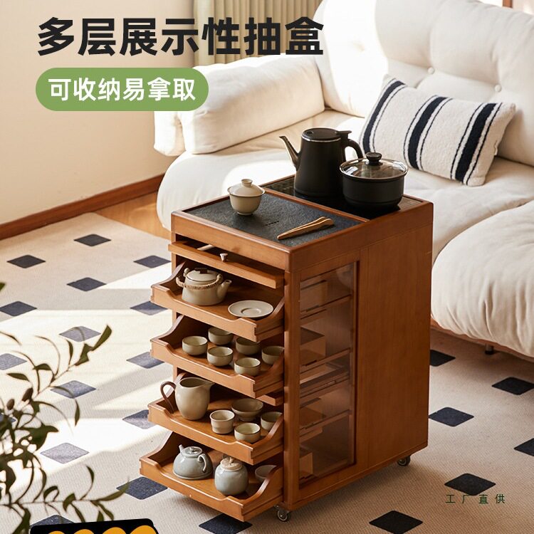 复古可移动茶水柜小型煮茶台茶具杯具收纳柜客厅可移动边柜茶几桌