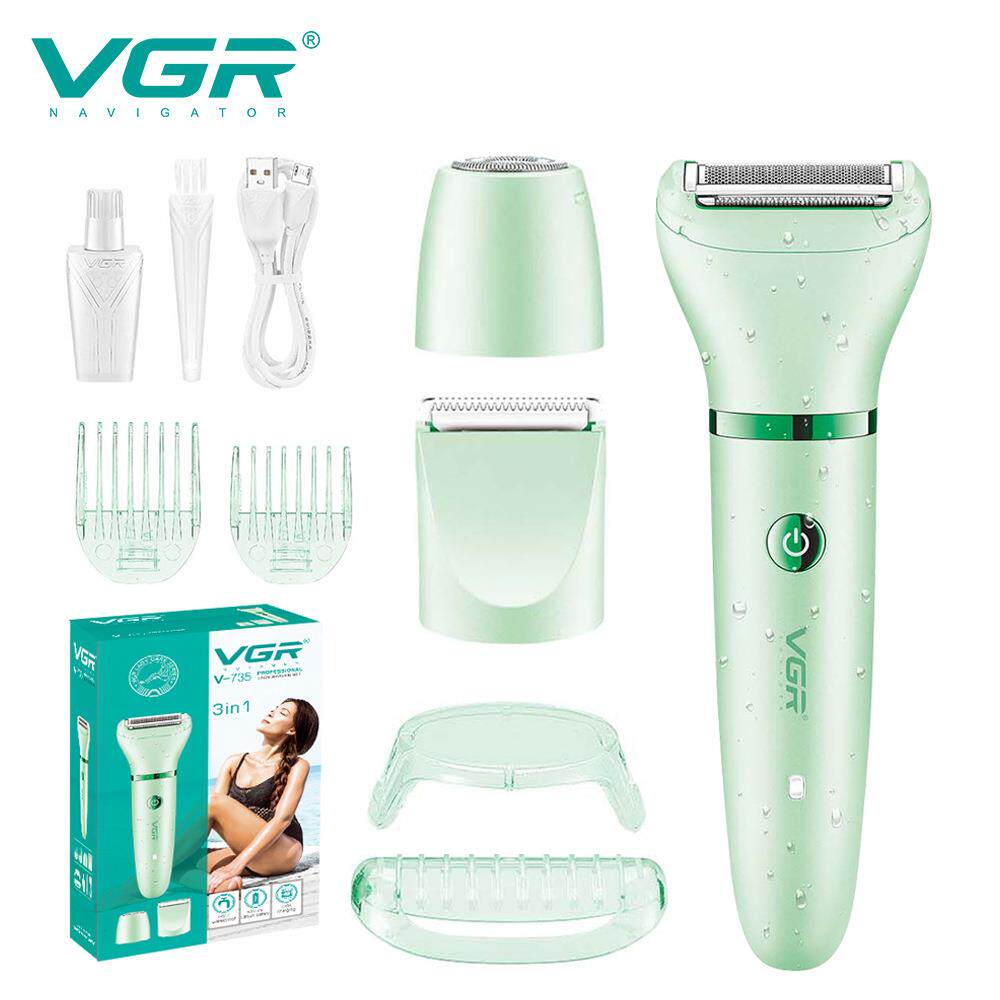 VGR735多功能三合一女士剃毛器IPX7水洗护理剃毛器面部清洁器