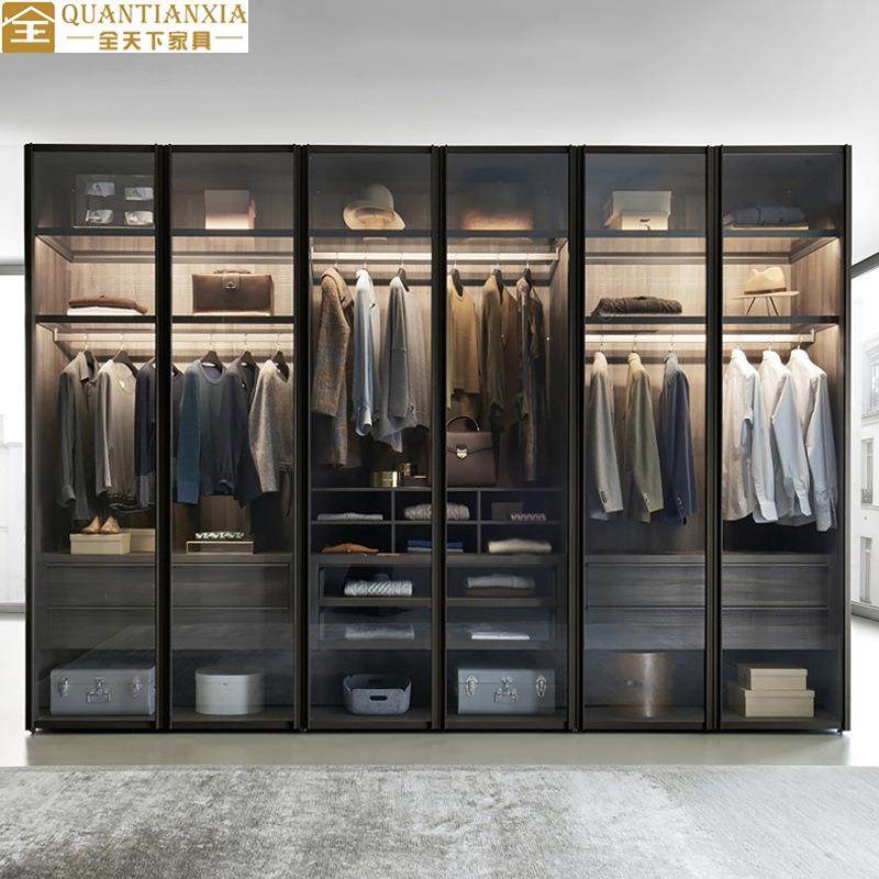 成都衣帽间衣柜卧室整体轻奢玻璃门走入式衣帽间全屋家具