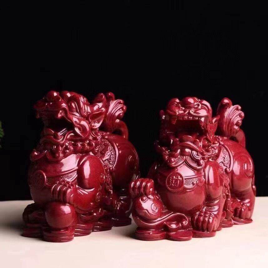 原矿朱砂貔貅聚宝盆摆件一对天然紫金招财聚财公司办公室客厅装饰