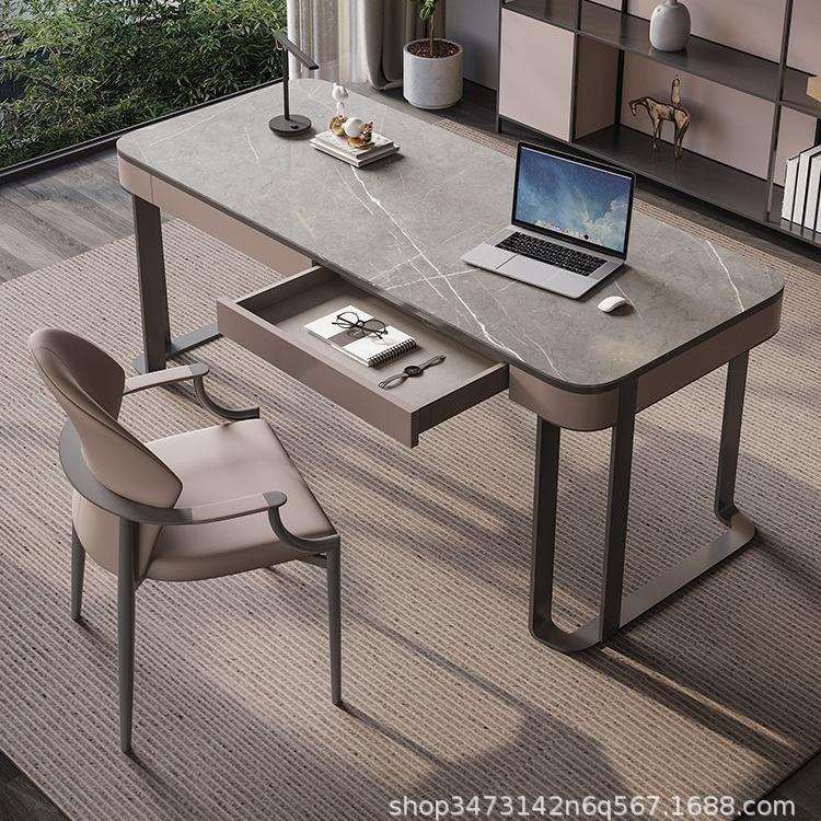 轻奢书桌意式极简书房岩板电脑桌家用现代简约办公桌设计师写字台