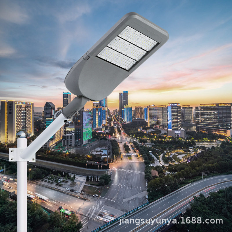 led路灯头新农村220V家用户外灯照明100W挑臂路灯高亮防水灯头50W