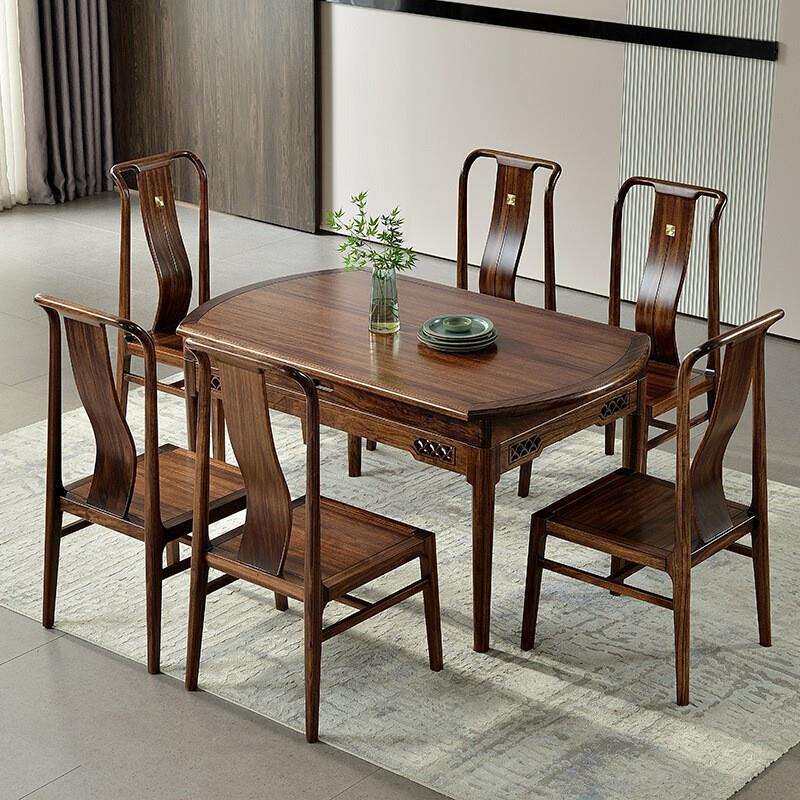 直销新中式实木餐桌椅简约时尚乌金木伸缩方-圆餐桌合作