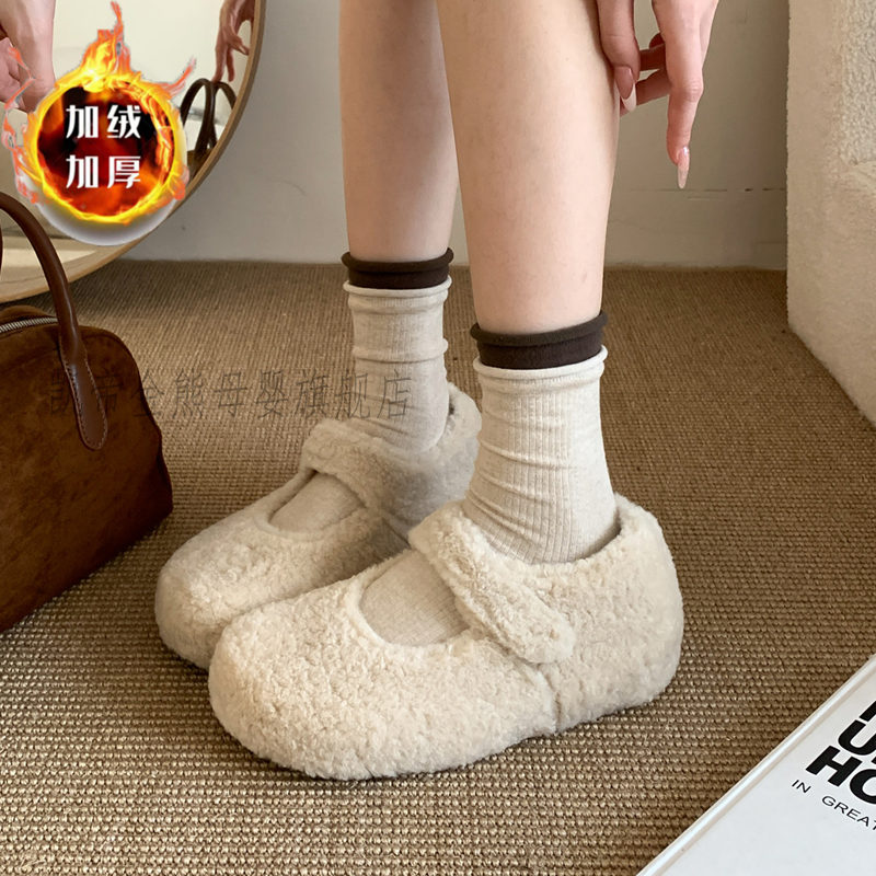 女童巨好看内增高勃肯鞋毛毛鞋女2025新款冬季加绒玛丽珍棉鞋单鞋