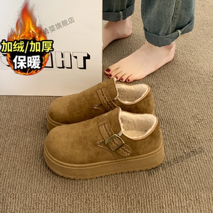 女童二棉鞋女秋冬季厚底增高雪地靴加绒加厚面包勃肯鞋外穿毛毛鞋